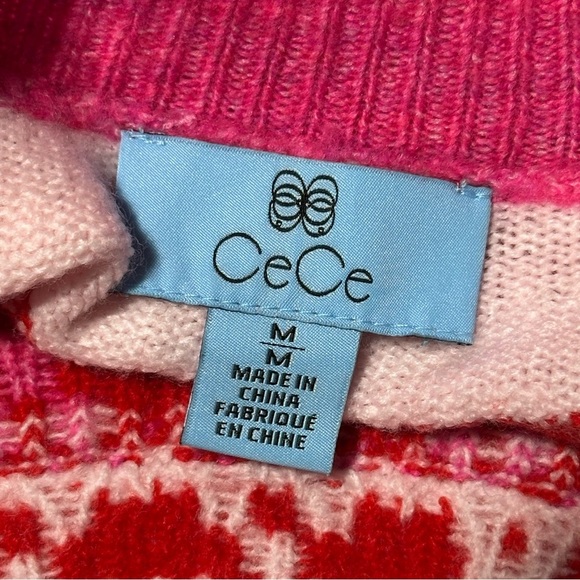 CeCe Heart Sweater Medium White Pink Red Bow - Picture 3 of 7
